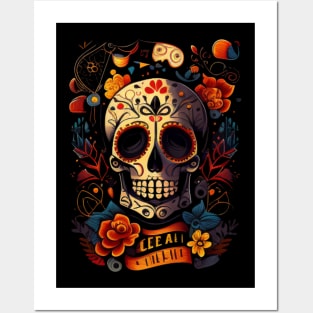 Skull with flowers Posters and Art